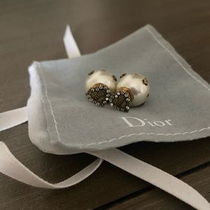 DIOR Heart Tribale Stud Earrings w Crystals (see description)